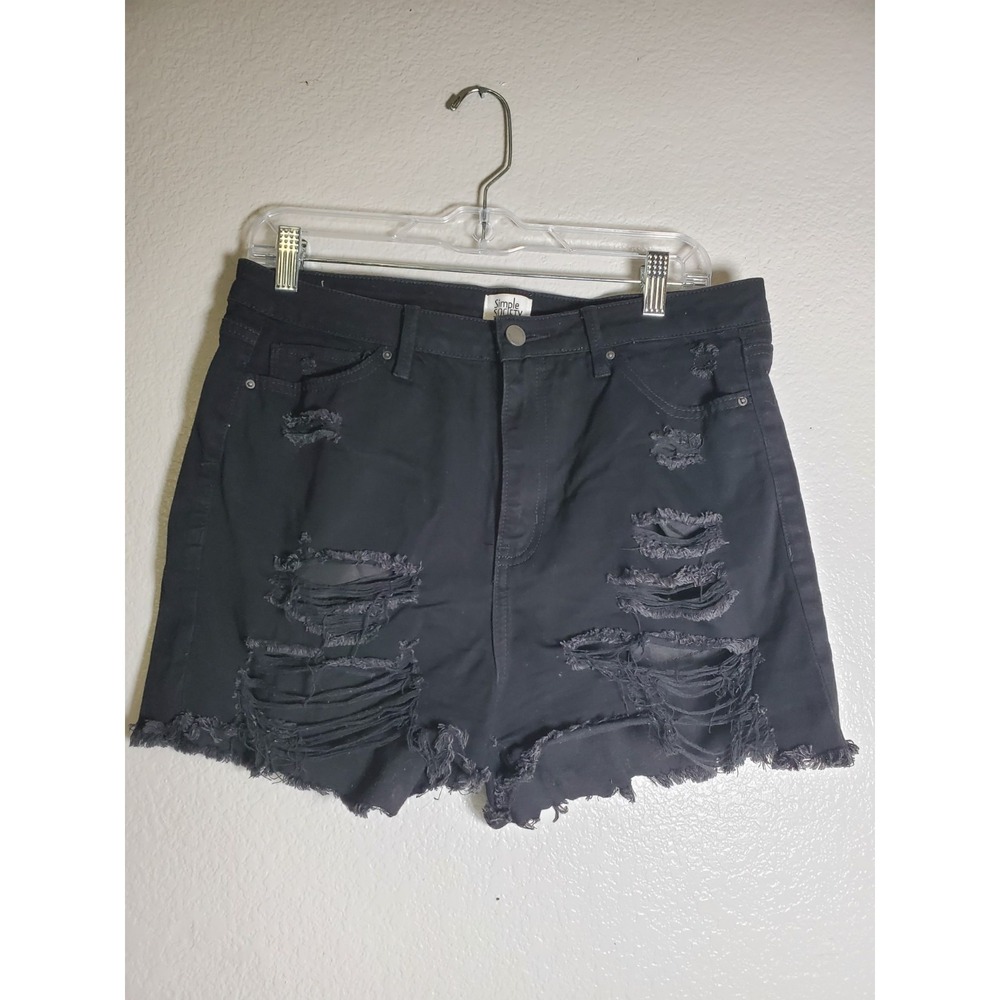 Simple Society Women's Black Distressed Shorts Size 13/31 Raw Hem Plus/Missy
